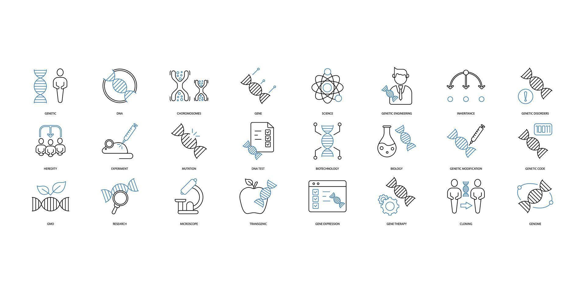 Genetics icons set. Set of editable stroke icons.Vector set of Genetics vector