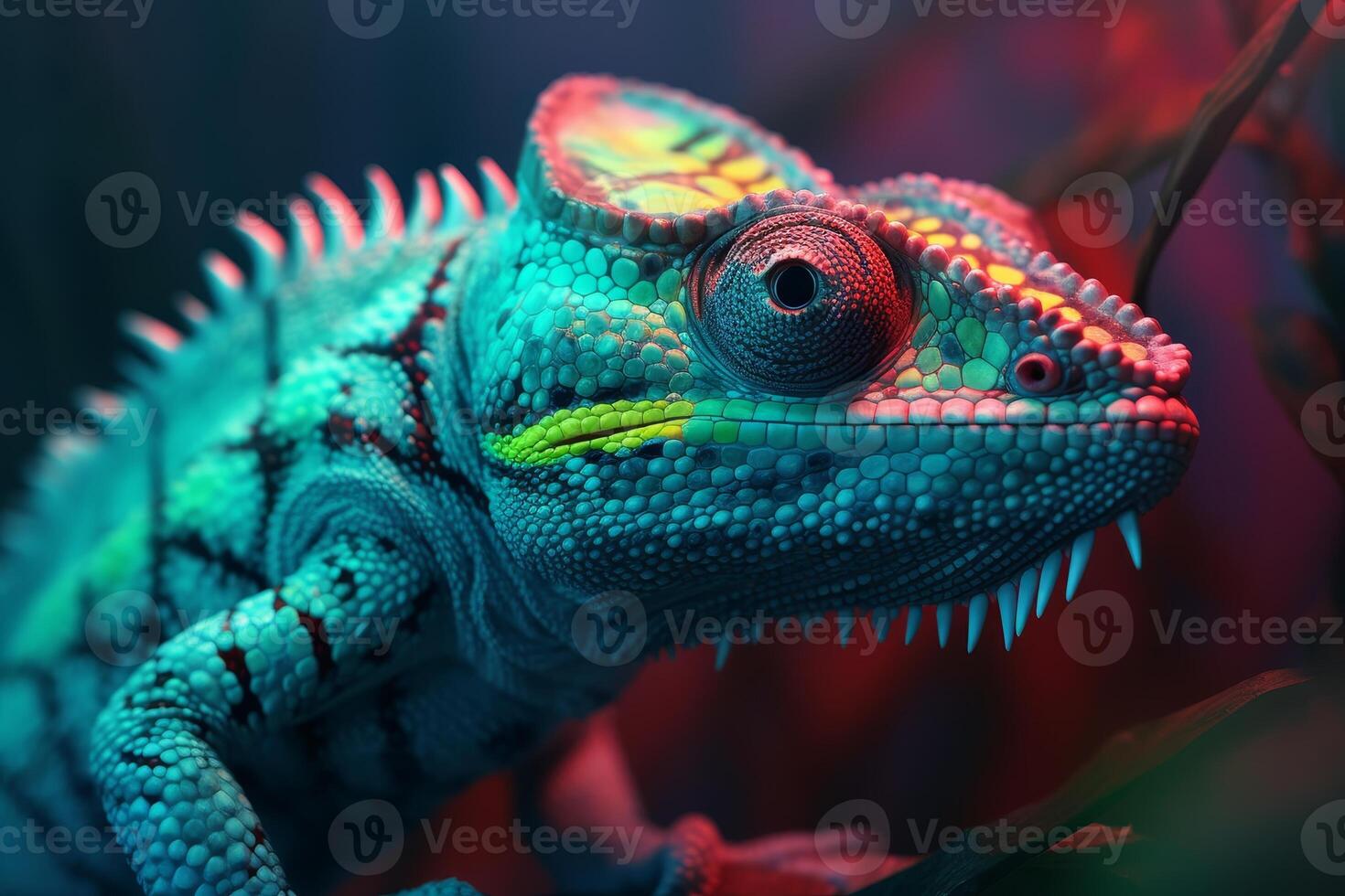 AI generated Colorful Chameleon in the jungle. Beautiful close-up. photo
