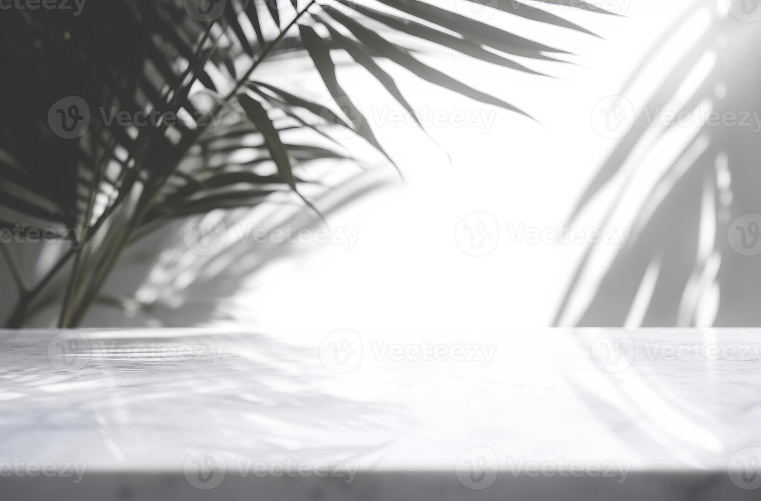AI generated abstract background of shadows palm leaves on a white wall photo