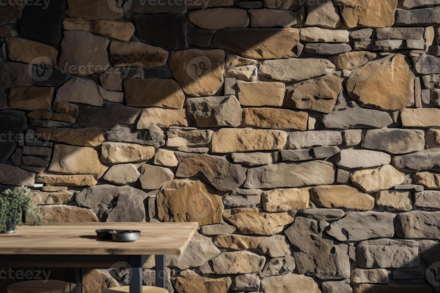 AI generated Loosely Stacked Stone Wall Horizontal Background Image photo