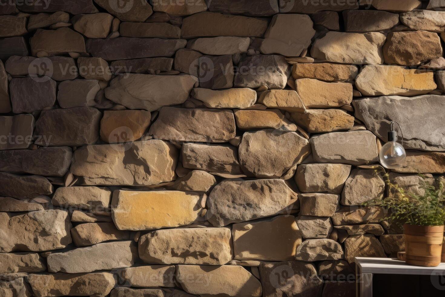 AI generated Loosely Stacked Stone Wall Horizontal Background Image photo