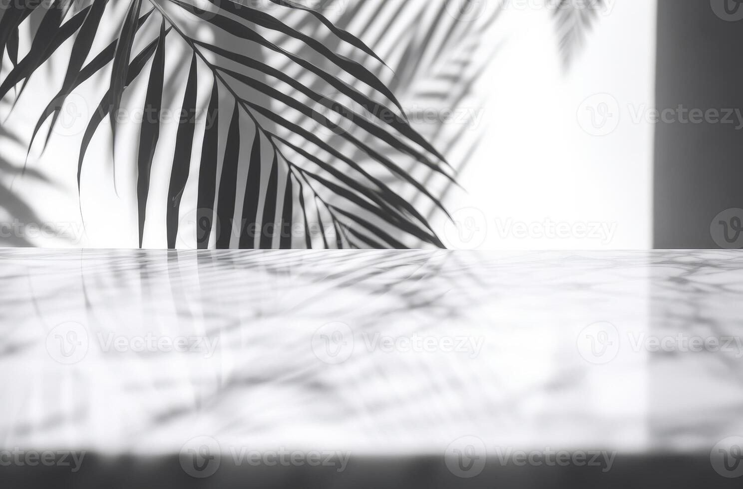 AI generated abstract background of shadows palm leaves on a white wall photo