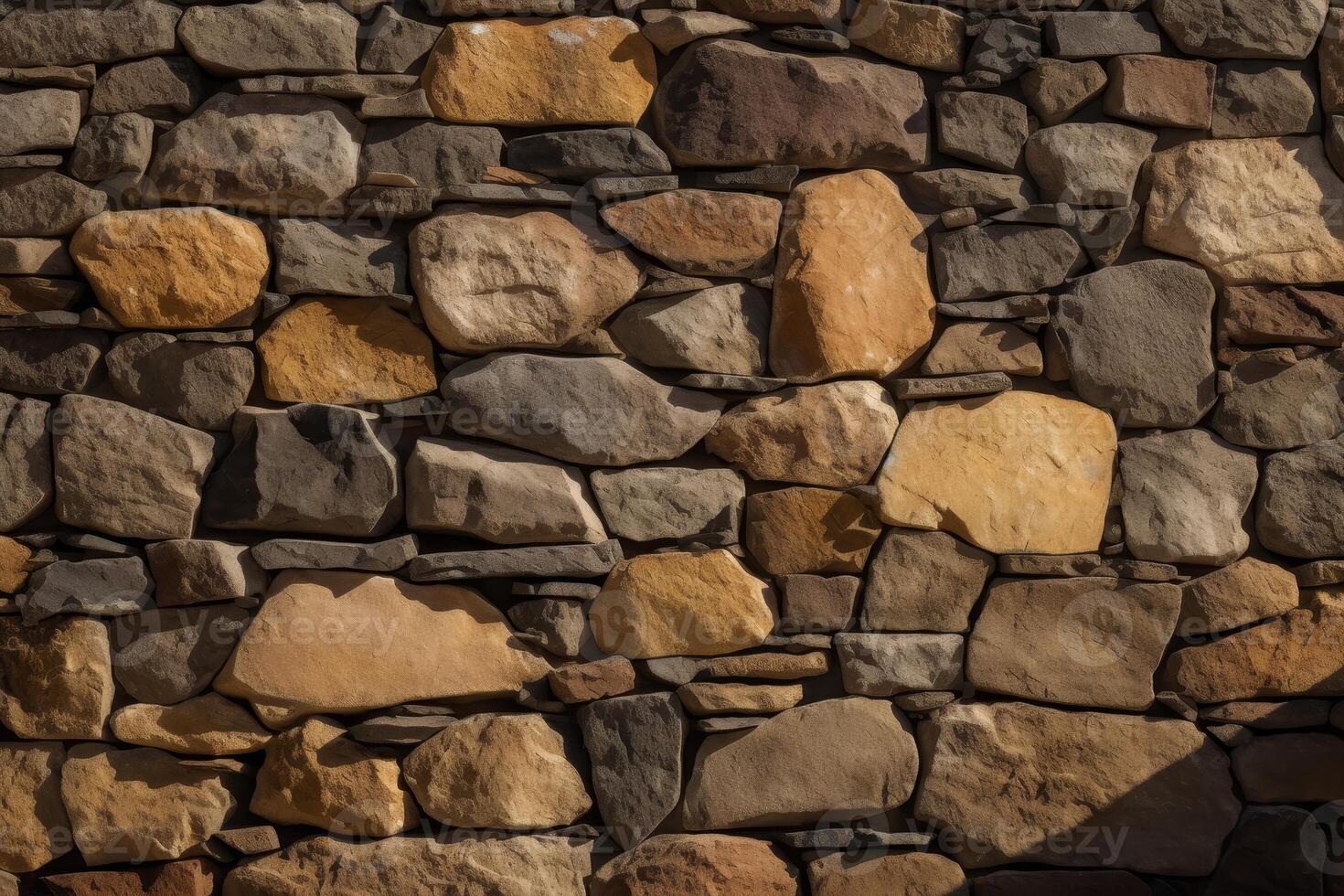 AI generated Loosely Stacked Stone Wall Horizontal Background Image photo