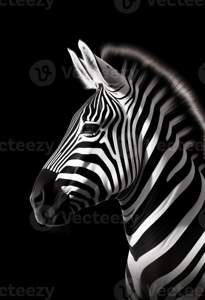 AI generated A monochrome photo of a zebra with a black background