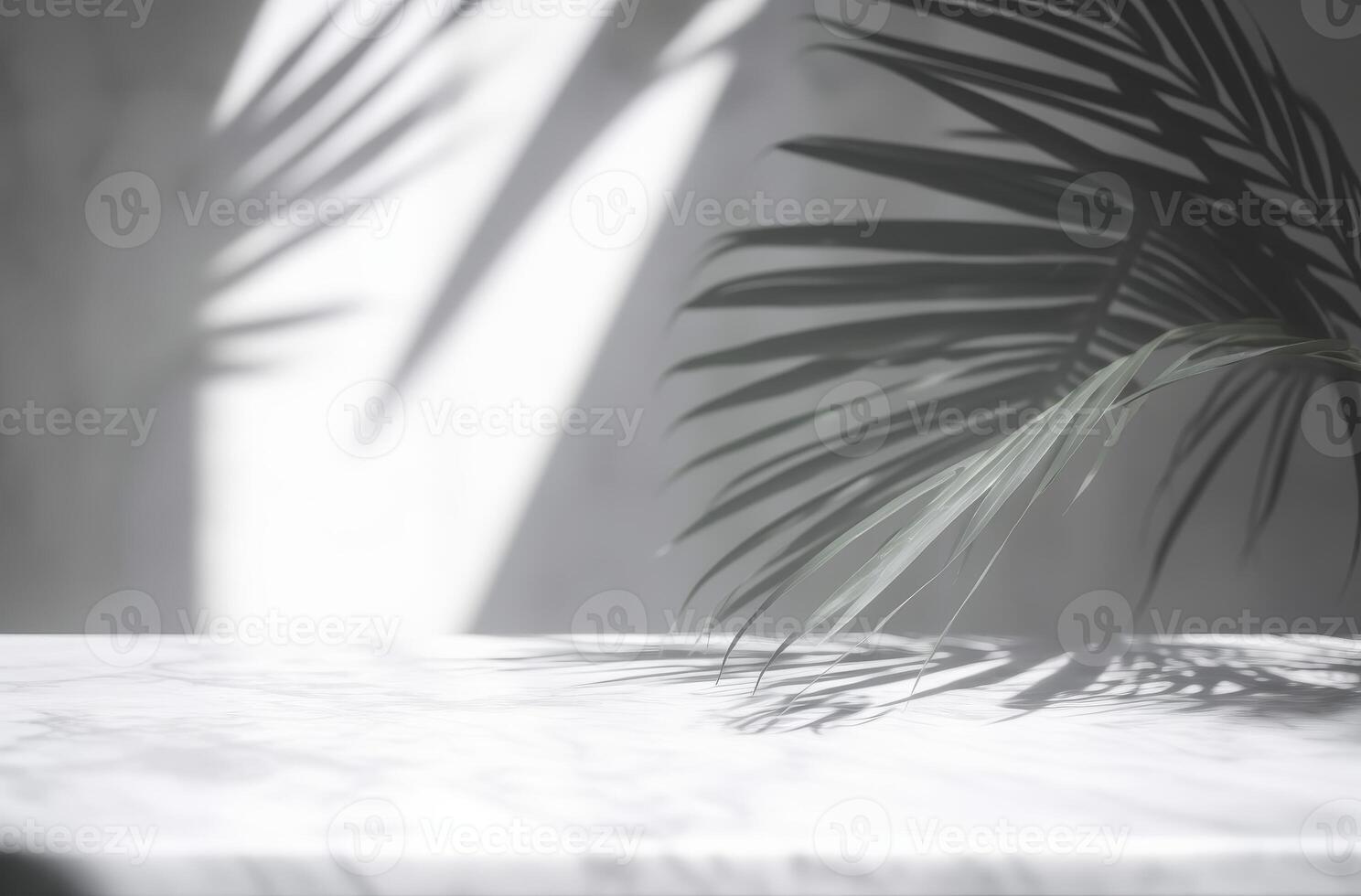 AI generated abstract background of shadows palm leaves on a white wall photo
