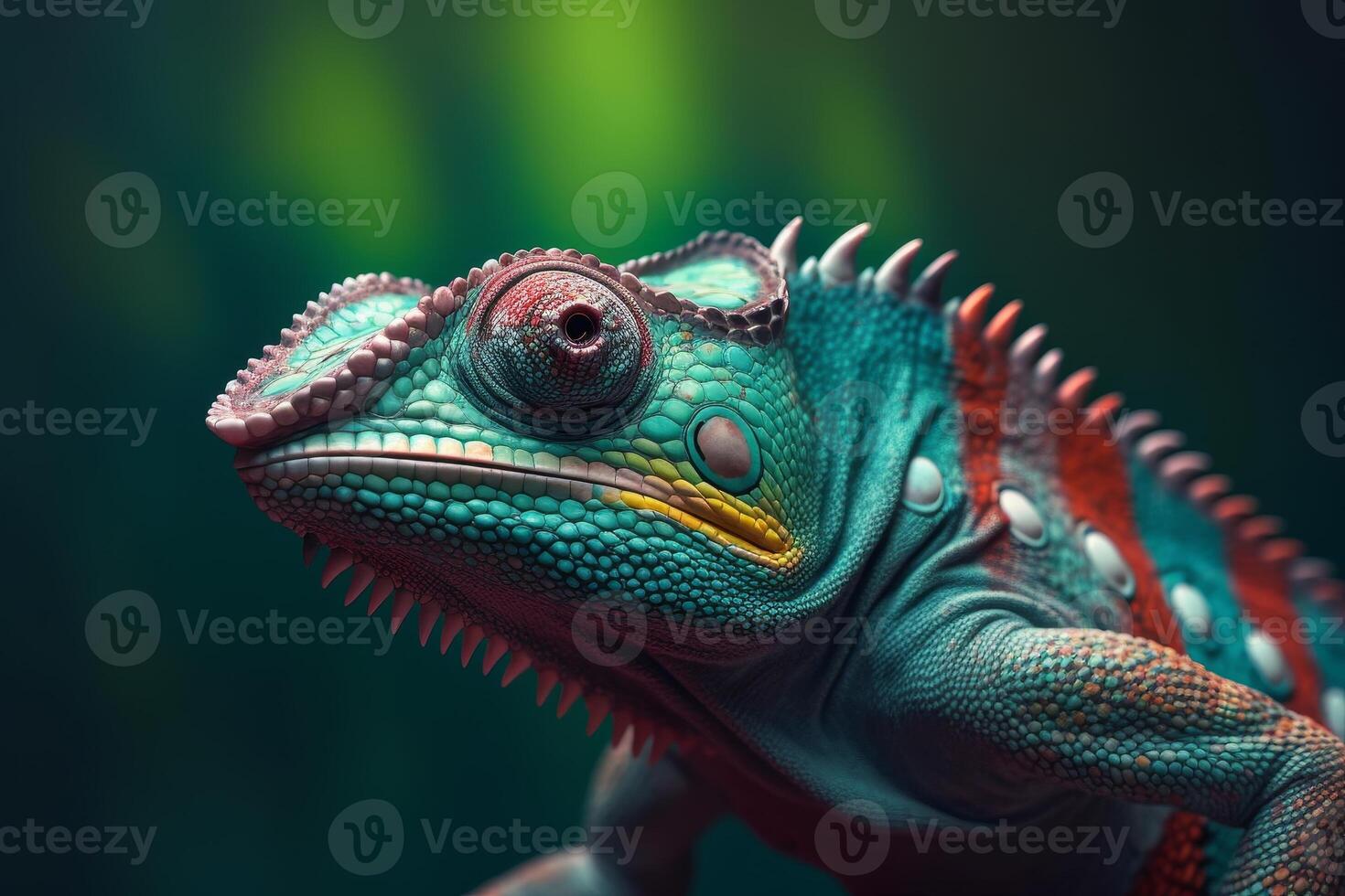AI generated Colorful Chameleon in the jungle. Beautiful close-up. photo
