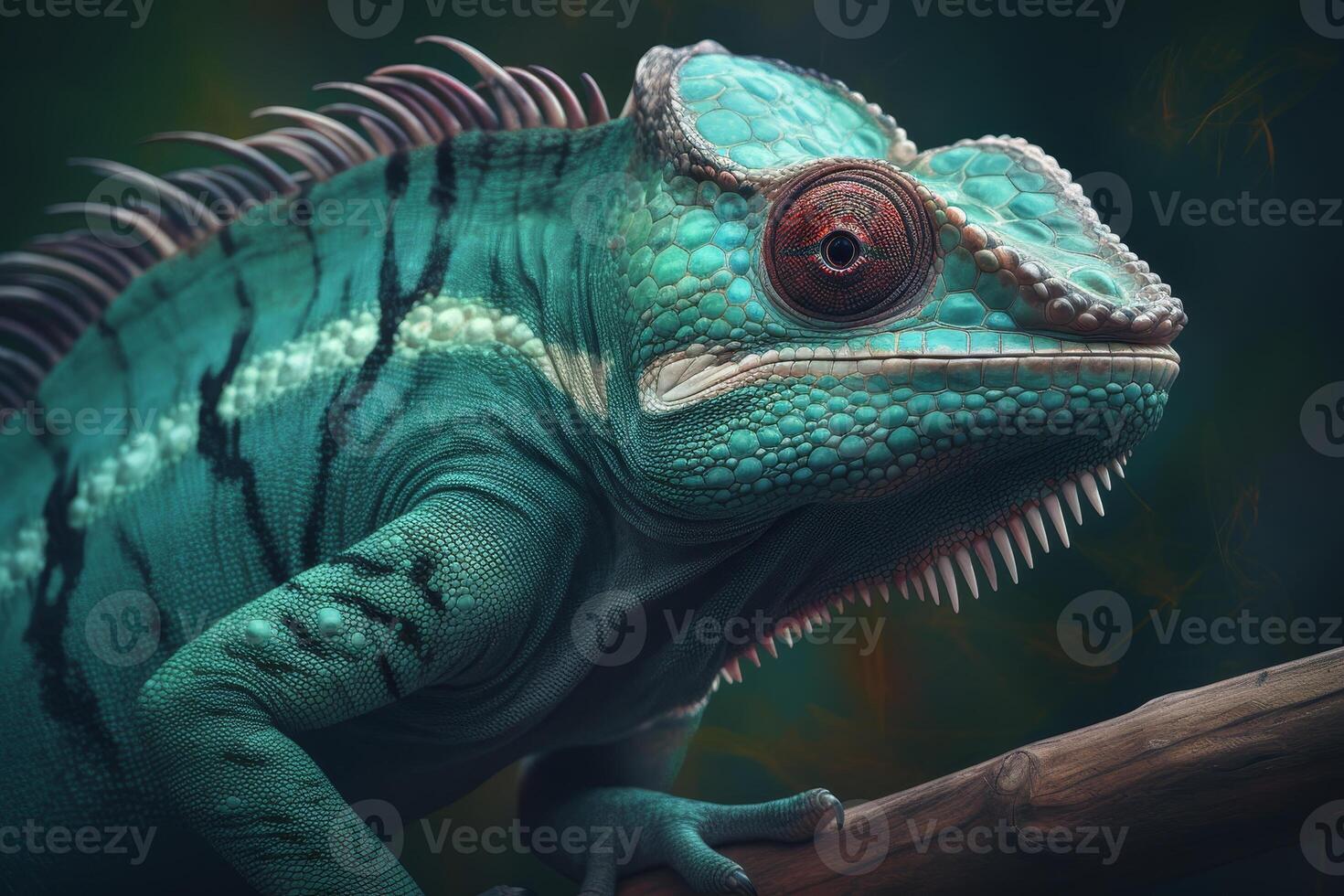 AI generated Colorful Chameleon in the jungle. Beautiful close-up. photo