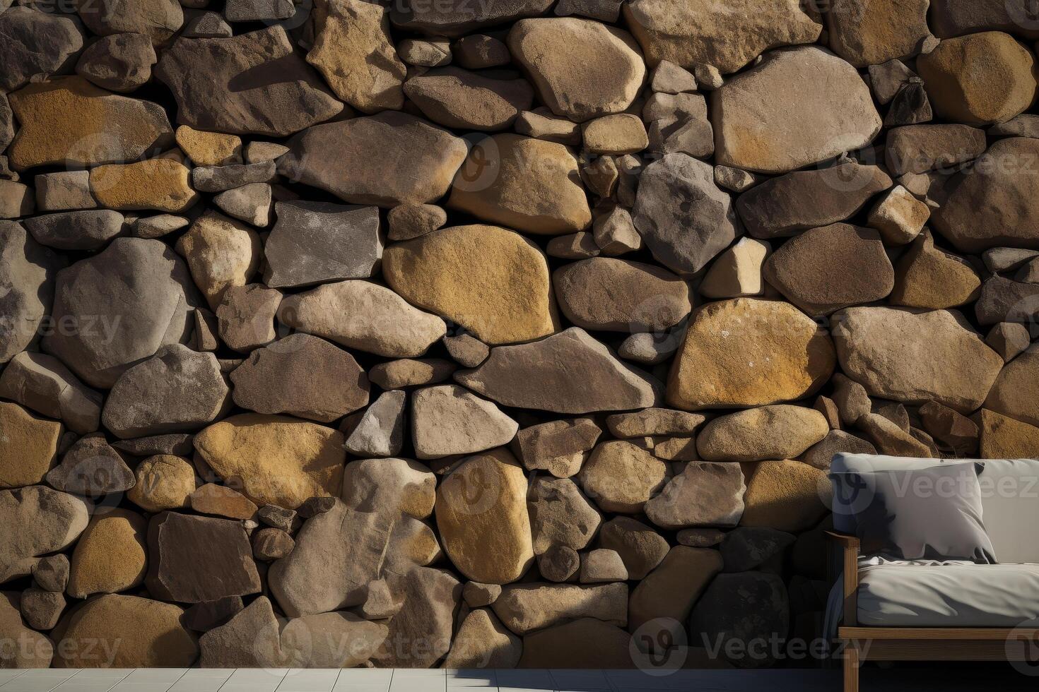 AI generated Loosely Stacked Stone Wall Horizontal Background Image photo