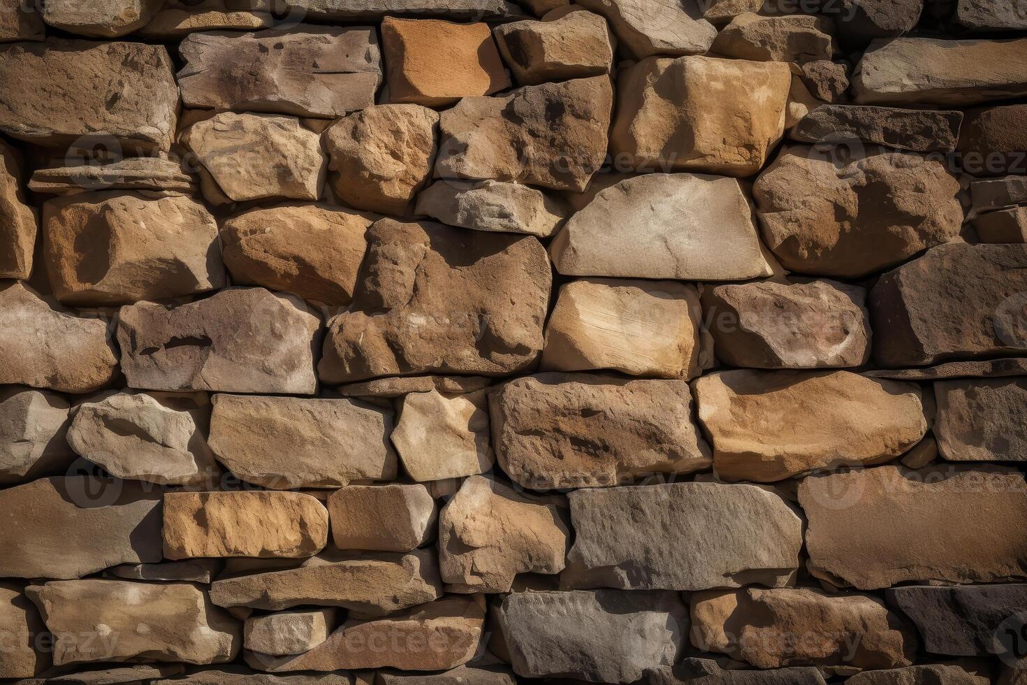 AI generated Loosely Stacked Stone Wall Horizontal Background Image photo
