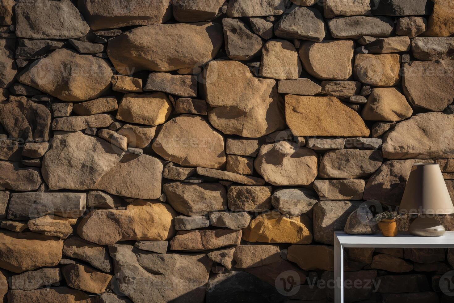 AI generated Loosely Stacked Stone Wall Horizontal Background Image photo