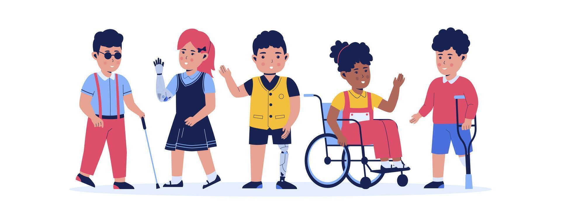 Vector flat collection of disabled children