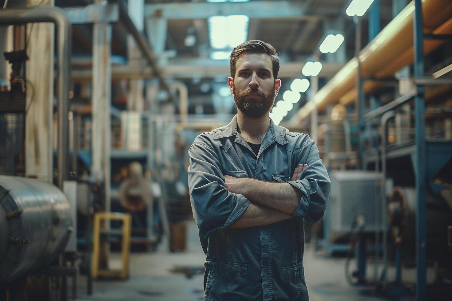 AI generated Confident Engineer Standing in Industrial Facility with AI generated. photo