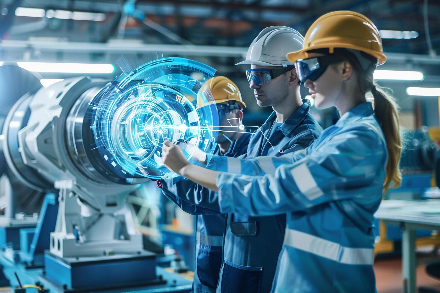 AI generated Female Engineers Inspecting Machinery in Industrial Plant with AI generated. photo