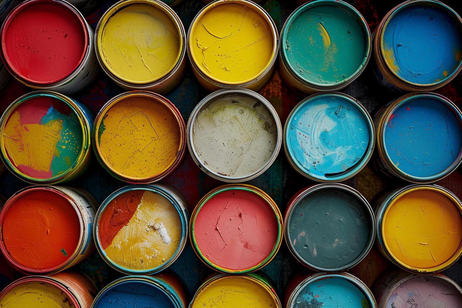 AI generated Assorted Paint Cans Top View with AI generated. photo