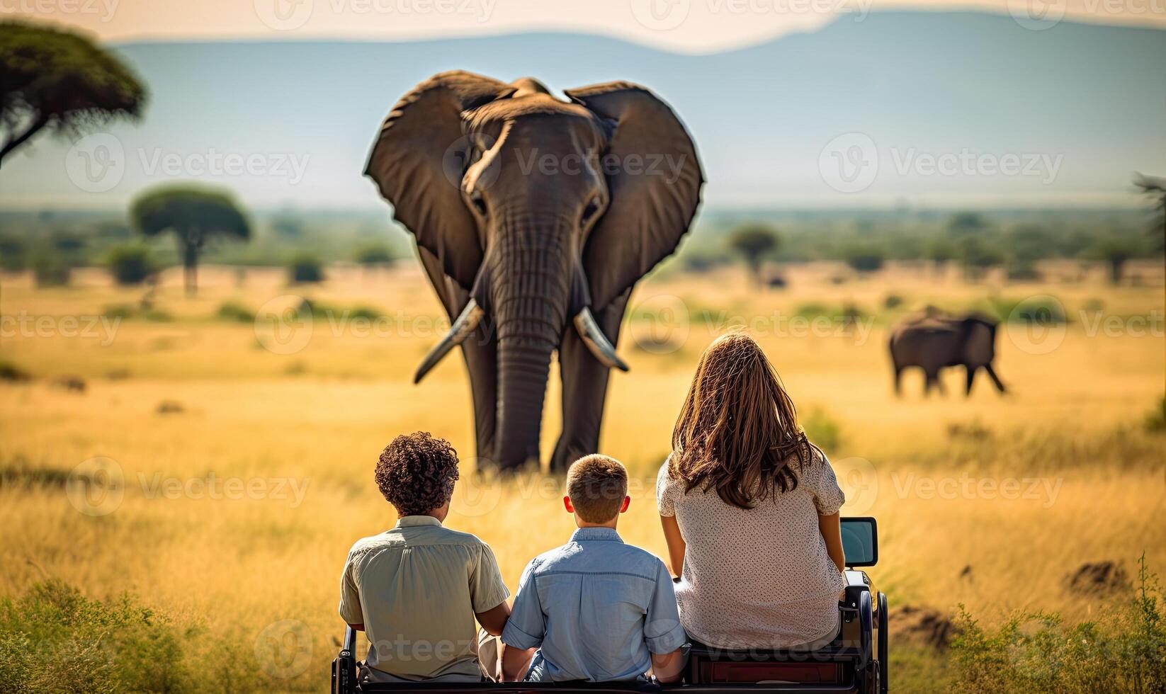AI generated A Captivated Crowd Observing a Majestic Elephant in the Park photo
