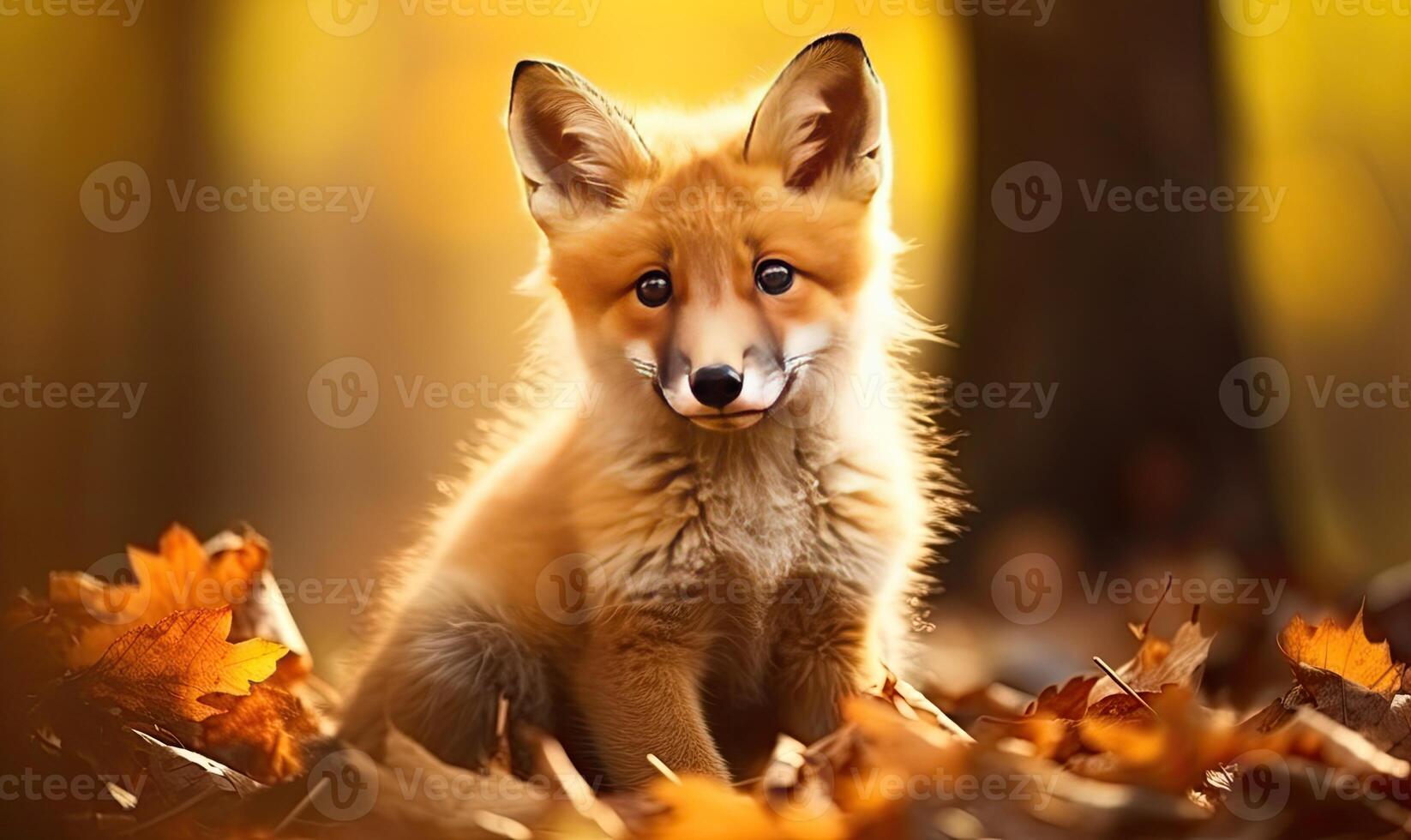 AI generated A Curious Baby Fox in the Autumn Leaves photo