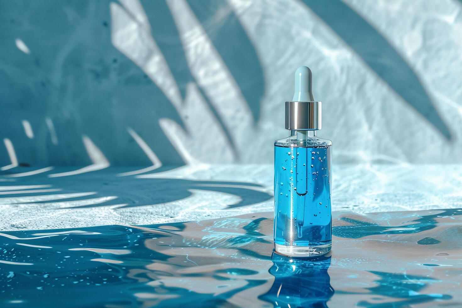 AI generated Elegant Blue Skincare Serum Bottle with Dropper with AI generated. photo