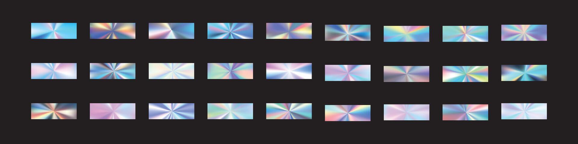 Foil gradient with silver, gold, and pink hues in holographic. Flat vector illustration isolated on white background.