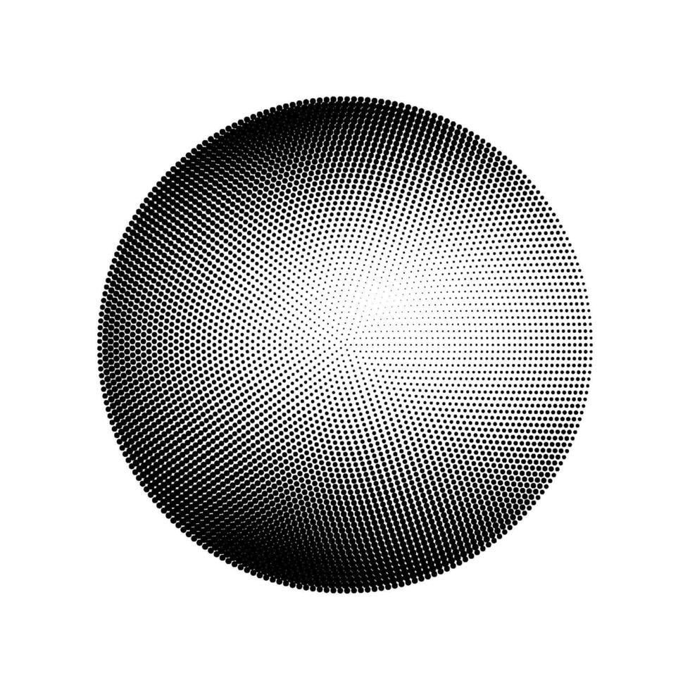 Clásico inspirado degradado con ruido y grano, un medio tono esfera forma. trama de semitonos modelo punteado puntos para un texturizado plano vector ilustración aislado en blanco antecedentes.