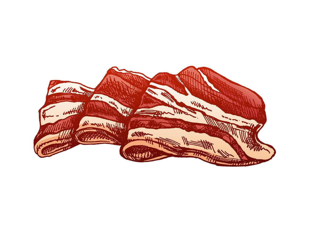 Hand-drawn colored vector sketch of hamon or pork meat, ham slice. Italian prosciutto vintage sketch. Butcher shop. Great for label, restaurant menu. Engraved image.