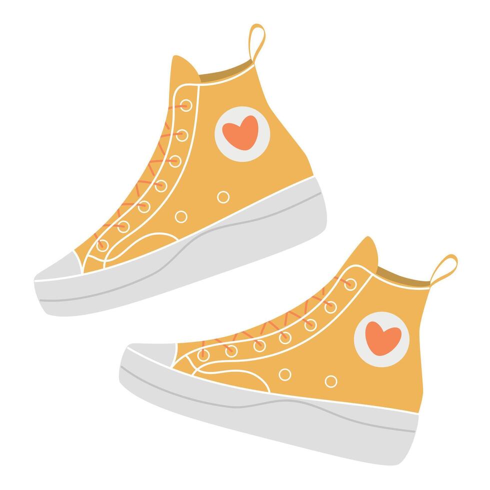 Fashionable sneakers, cute shoes, stylish yellow sneakers, sneakers vector clipart