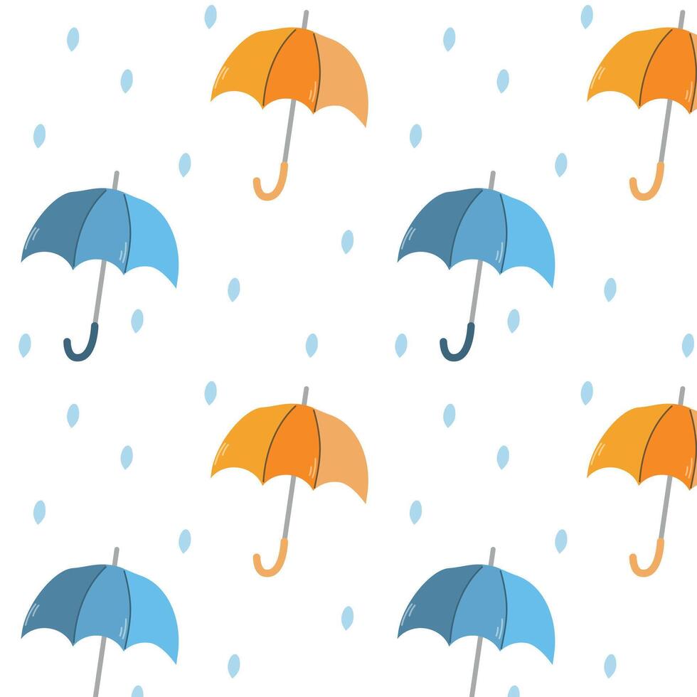 Vector pattern with colored umbrellas and raindrops, Vector illustration