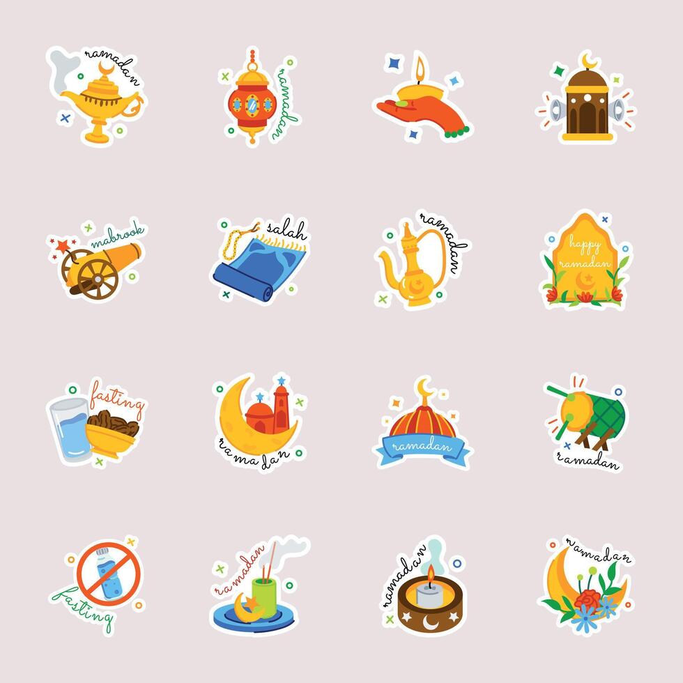 Pack of Ramadan Rituals Flat Stickers vector