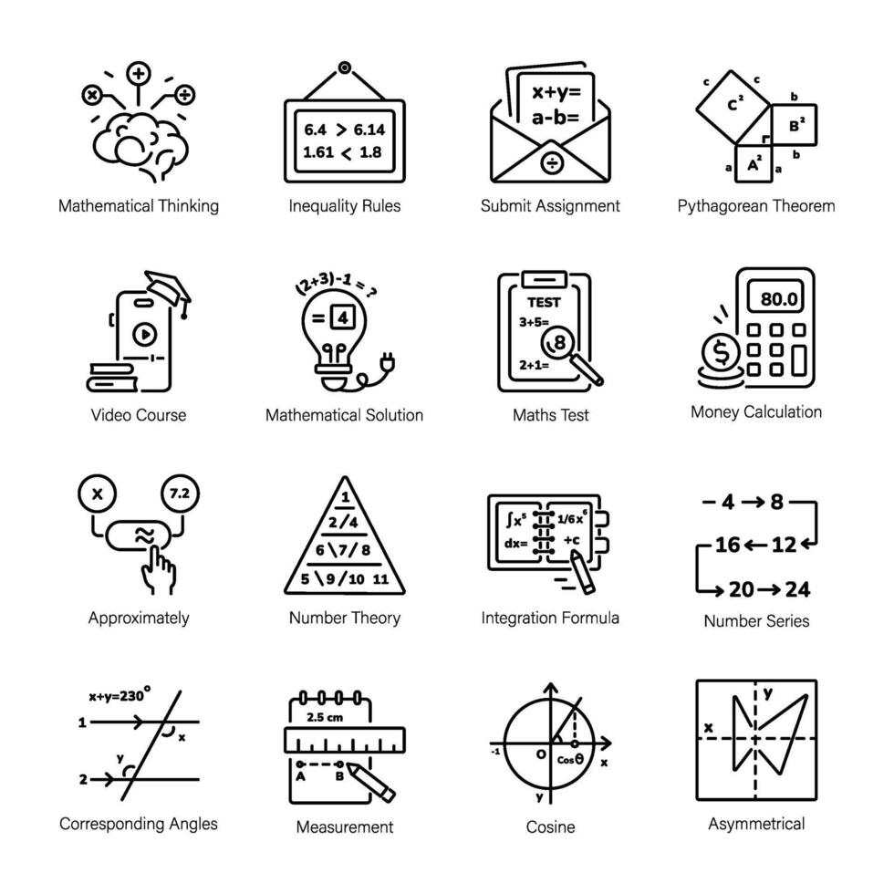 Mathematical Formulas Trendy Line Style Icons vector
