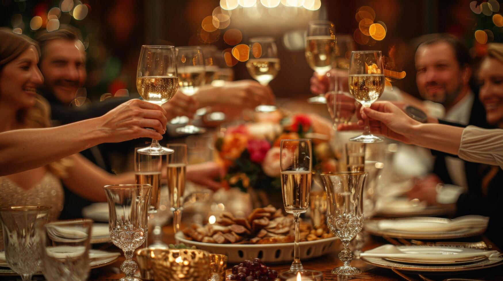 AI generated Group of People Sitting Around a Table With Wine Glasses photo