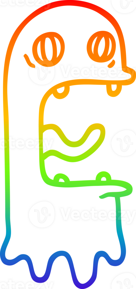 rainbow gradient line drawing of a cartoon spooky ghost png