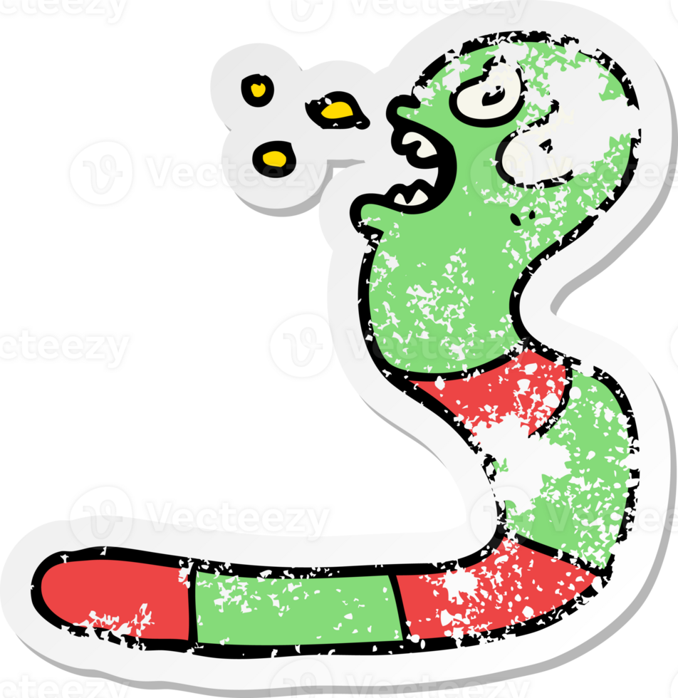 distressed sticker of a cartoon frightened worm png
