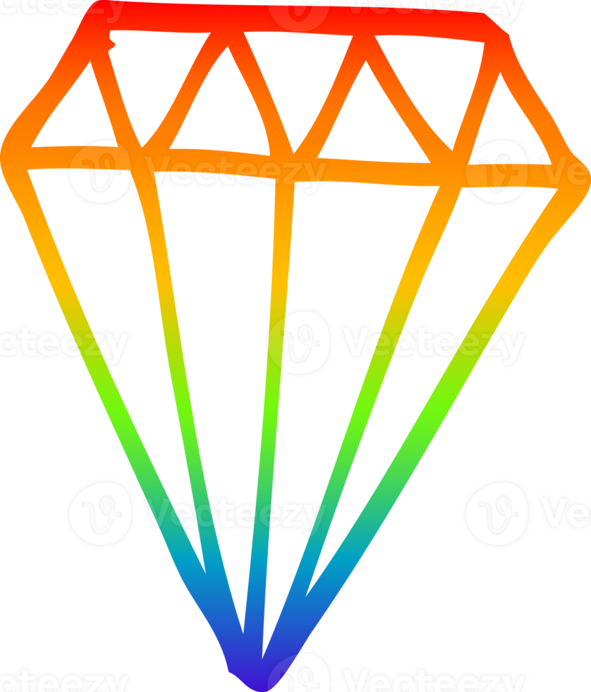 rainbow gradient line drawing of a cartoon tattoo diamond png