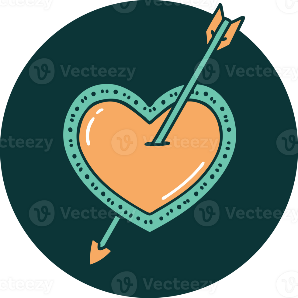 iconic tattoo style image of an arrow and heart png
