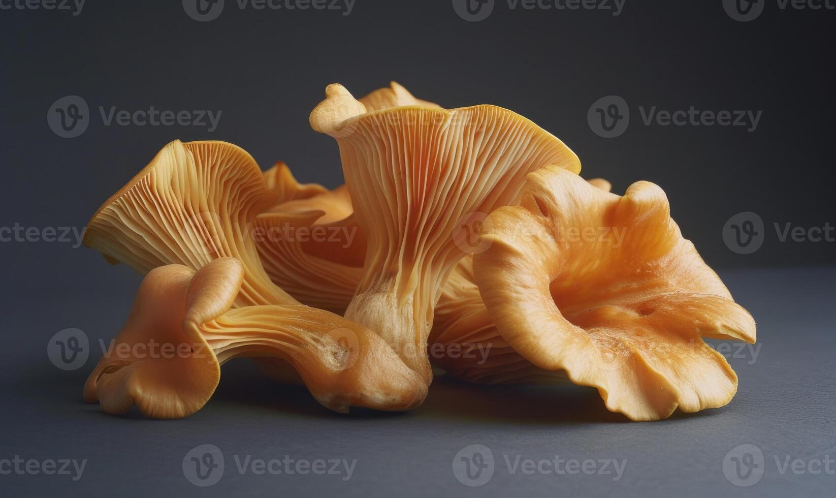 AI generated Chanterelle mushrooms on a dark background close-up photo