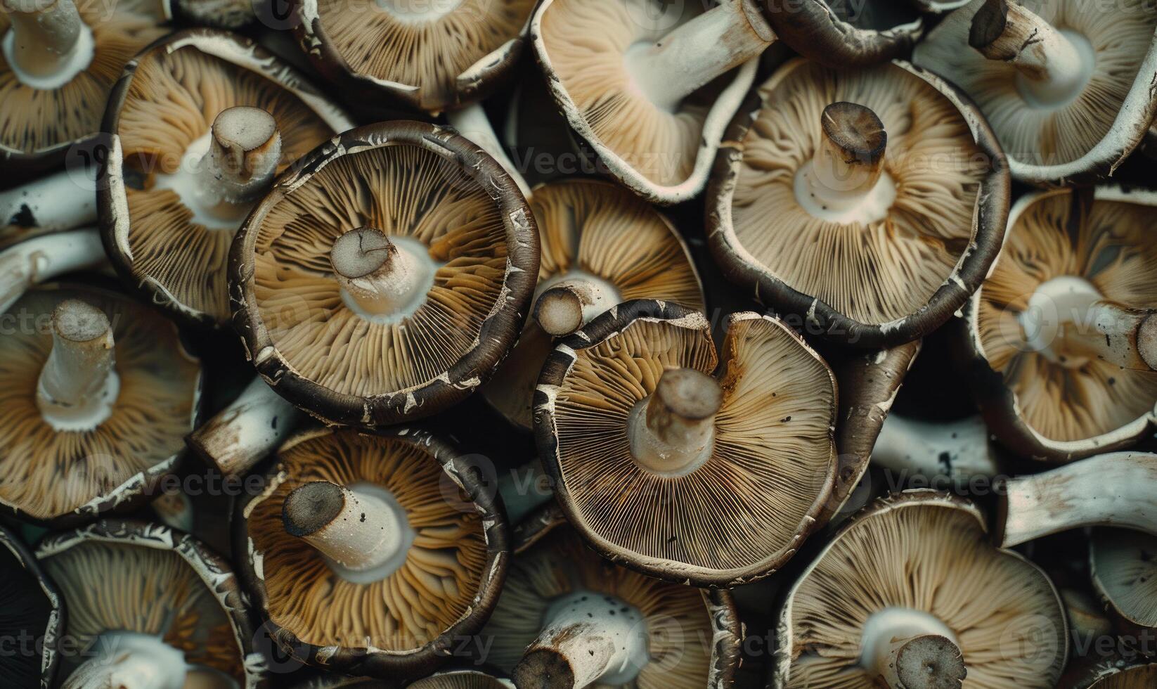 AI generated Mushrooms on the autumn leaves. Autumn background. Top view. photo