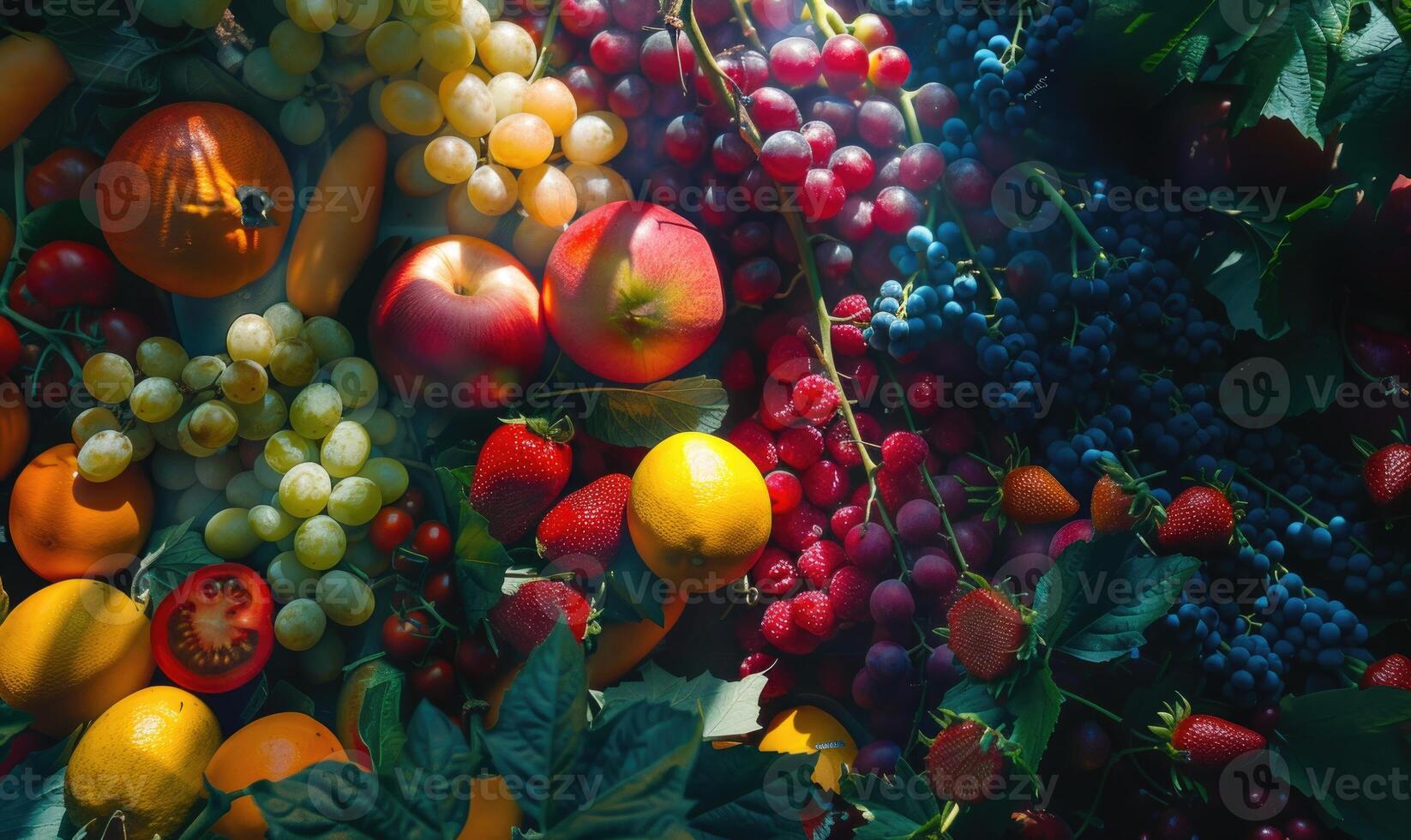 ai generado vegetales y frutas como muy bonito natural fondo, suave enfocar, parte superior ver foto