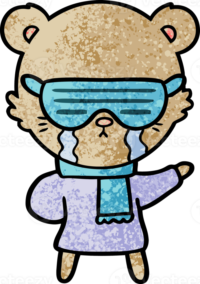 crying cartoon bear wearing rave sunglasses png