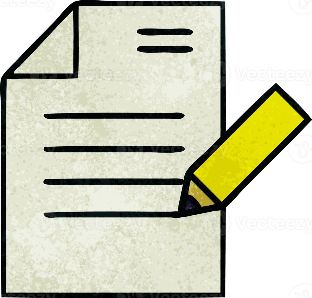 retro grunge texture cartoon of a of writing a document png