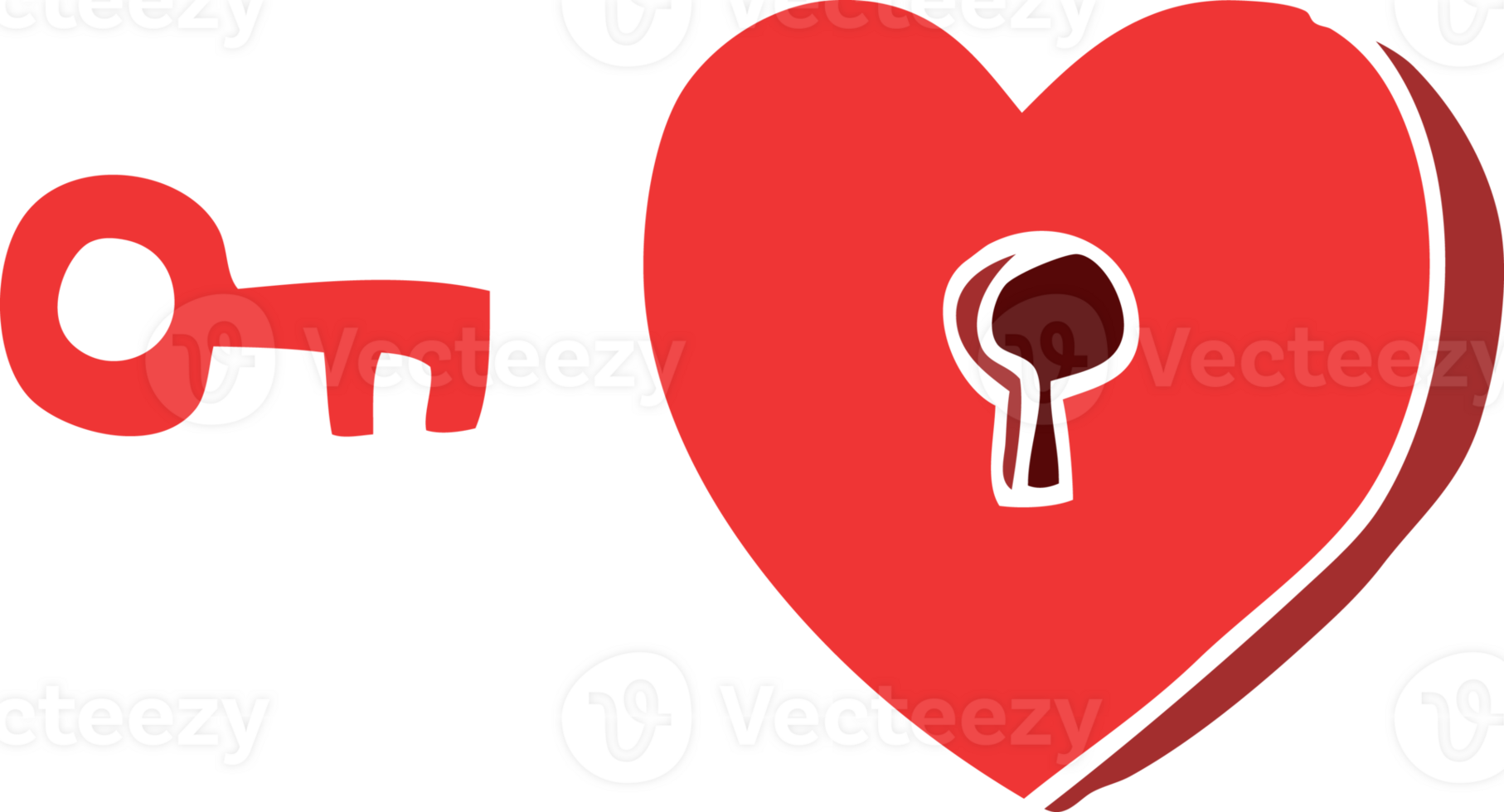 cartoon doodle heart and key png