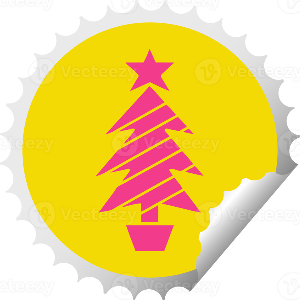 circular peeling sticker cartoon of a christmas tree png