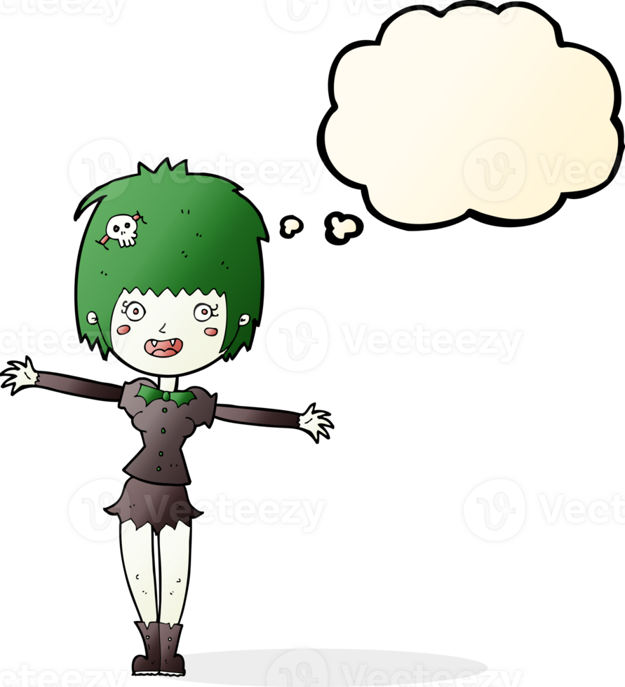cartoon happy vampire girl with thought bubble png