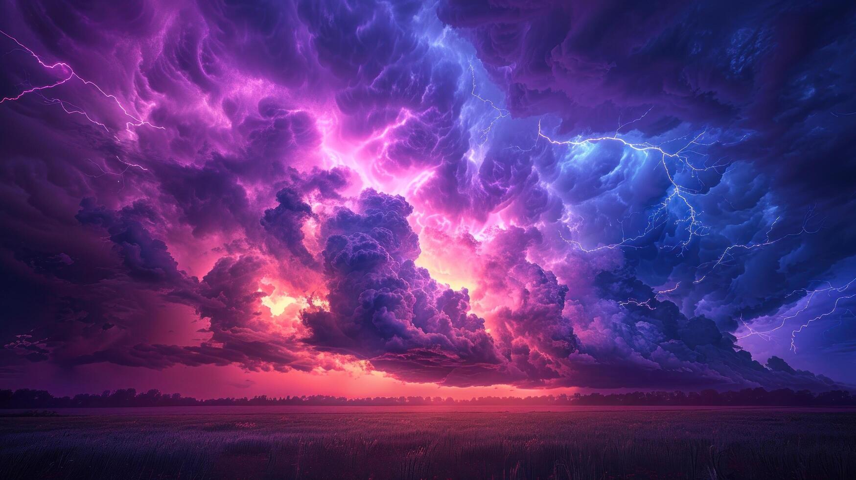 AI generated Purple and Blue Sky With Abundant Clouds photo