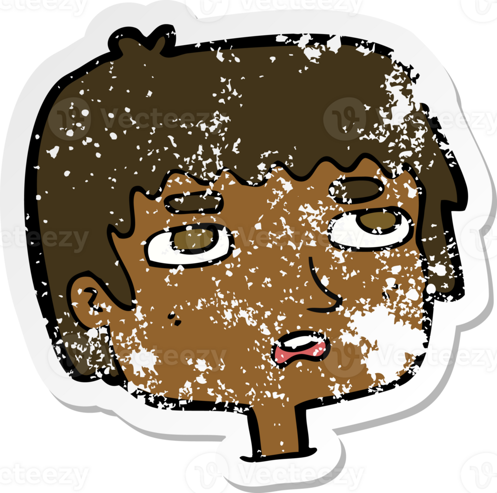 retro distressed sticker of a cartoon unhappy face png