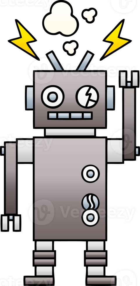 gradient shaded cartoon of a malfunctioning robot png