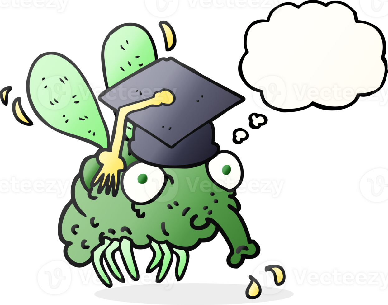 hand drawn thought bubble cartoon fly graduate png