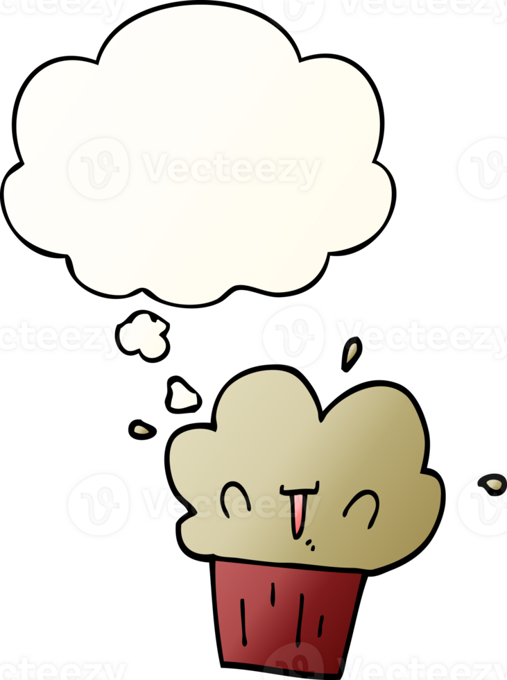 cartoon cupcake with thought bubble in smooth gradient style png