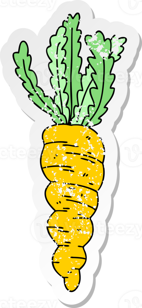 distressed sticker of a quirky hand drawn cartoon carrot png