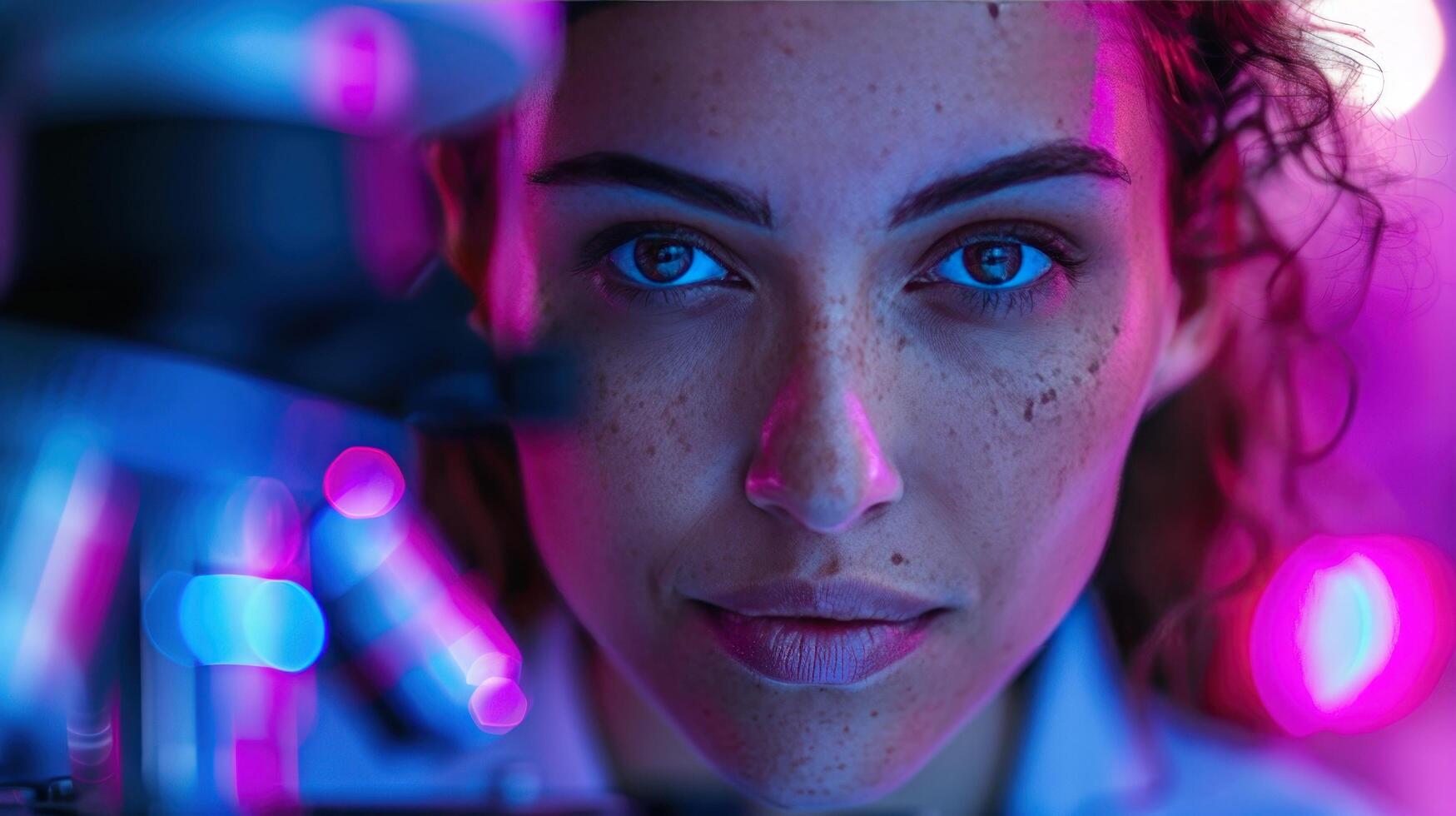 AI generated Woman With Blue Eyes Looking at Camera photo