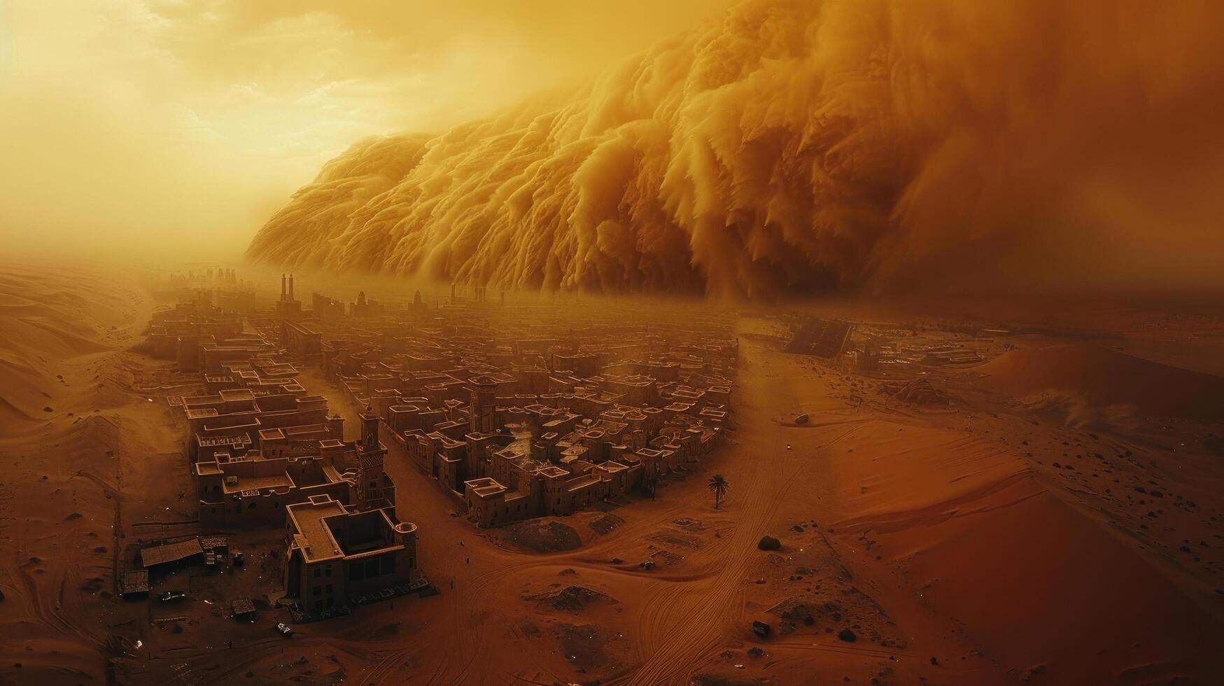 AI generated Tall Buildings Surrounded by Smoke photo