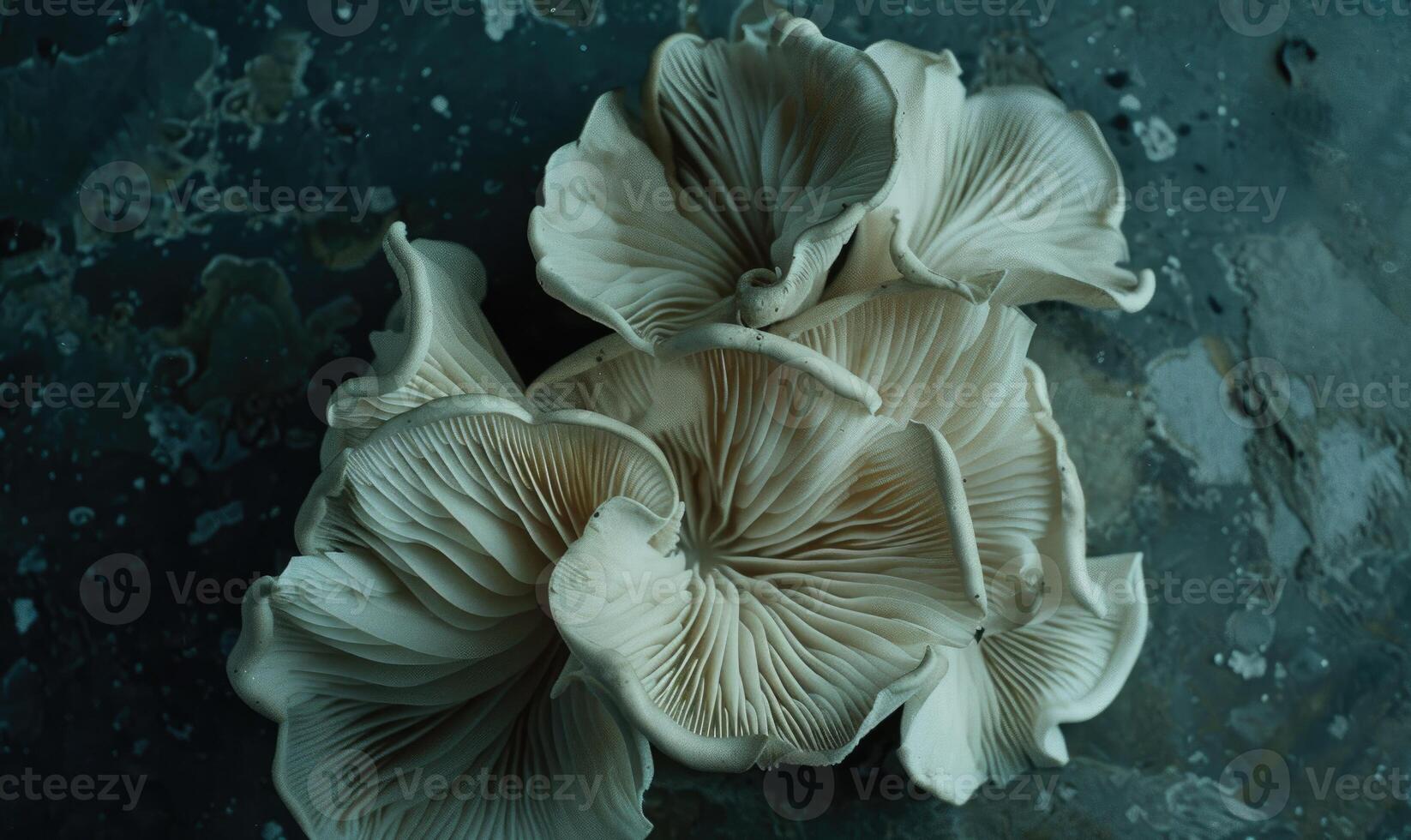 AI generated Oyster mushrooms on a dark background. Selective focus. photo